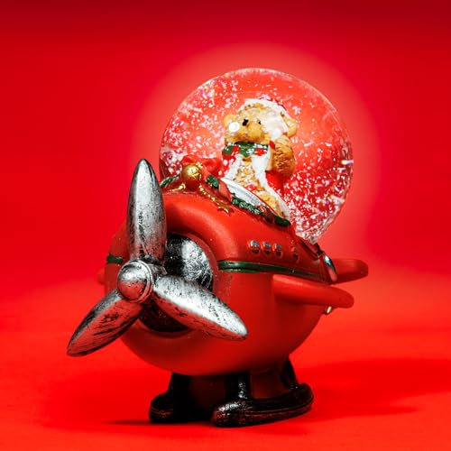 SIKORA SK42 Kleine Glas Deko Schneekugel Weihnachtsbär im Flugzeug Weihnachten Weihnachtsdeko D:45mm