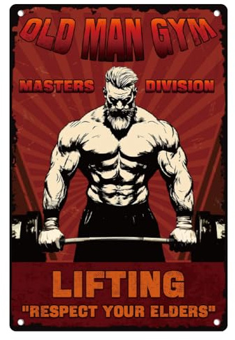 DOODLREAM Retro Old Man Gym Lifting Metal Tin Sign Wall Decor 30,5 x 20,3 cm