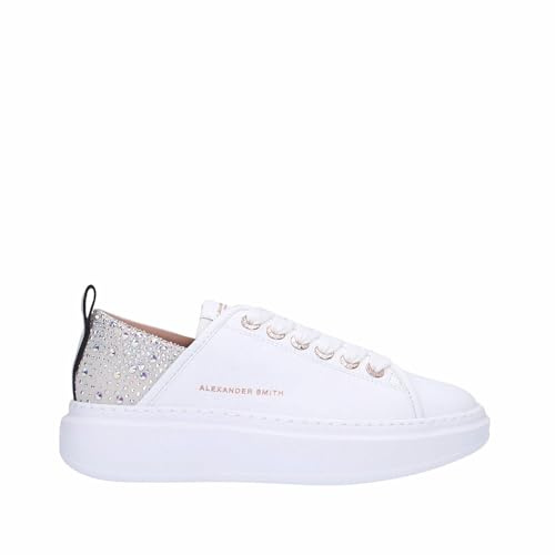 ALEXANDER SMITH Sneakers Wembley in Pelle Bianca con Strass Iride Azure - ASBBWYW 0506 WIA - Taglia 40