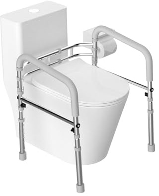 Heuffe Toilet Safety Frame,Toilet Safety Rails,Toilet Handle Bars with Arms，Heavy Duty Hand Rail Support for Elderly Seniors Handicap and Disabled Adults
