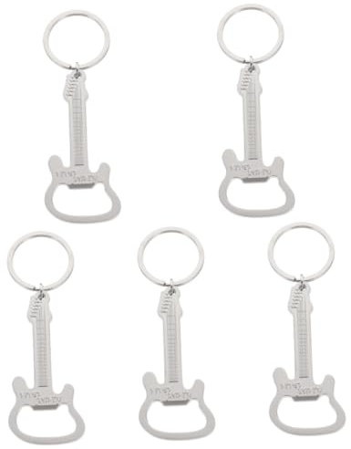 Cabilock 5 Piezas llavero acollador botella de agua abrebotellas de barra tapas pinza para abrebotellas guitarra cerveza manual de servicio pesado aleación Silver