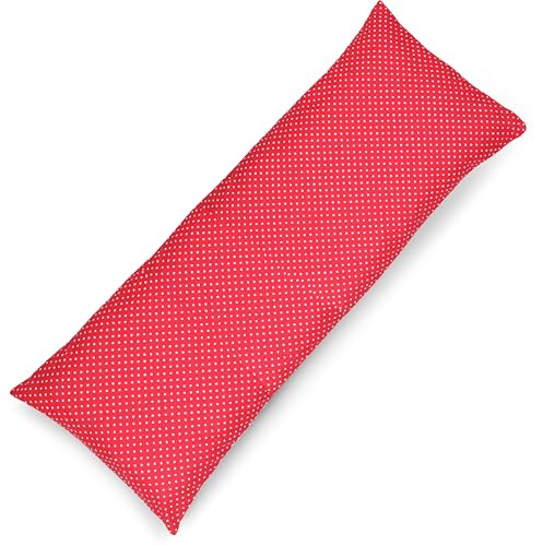 PinkZebra Seitenschläferkissen Bezug 40 x120 cm aus 100% Baumwolle, Kissenbezug für Kinder & Erwachsene, Kissenhülle mit Reißverschluss, Öko-tex Standard 100, Punkte Rot