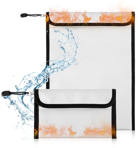 2 Stück Feuerfeste Dokumententasche Faltbar 28x38cm 20x12cm, Feuerfeste Tasche Wasserdicht Reflektierend mit Reißverschluss Lanyard für Verträge Zertifikate Lizenzen Kreditkarten