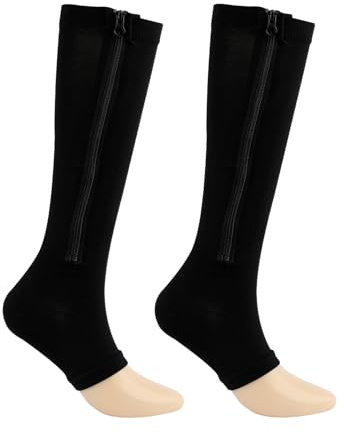 Orthosocks ZipFit Damen Zehenfreie Kompressionsstrümpfe - Stützstrümpfe Mit Reißverschluss,Wadenkniehohe Kompressionsstrumpf,Krampfaderstrümpfe Für Unterschenkel (L/XL(39-45),Schwarz)