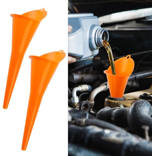 Lot de 2 entonnoirs longs en plastique pour voiture et moto, bec de remplissage d'huile, entonnoir flexible pour diesel/essence, 29 cm, orange