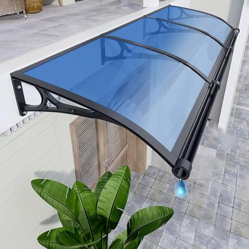 YVYKFZD Marquesina para Puertas Entrada, Tejadillo de Protección con Soporte de Aluminio y Fregadero, Marquesinas Exterior Toldo Cubierta de policarbonato, Toldo Refugio(Lake Blue,120x350cm/47 x138)
