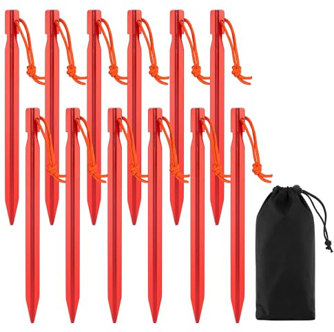 Picchetti per Tenda 12 Pezzi Picchetti da Campeggio in Alluminio 18 cm per Campeggio, Spiaggia e Attività all'aperto - Leggeri e Resistenti alle Intemperie per Fissaggi Sicuri