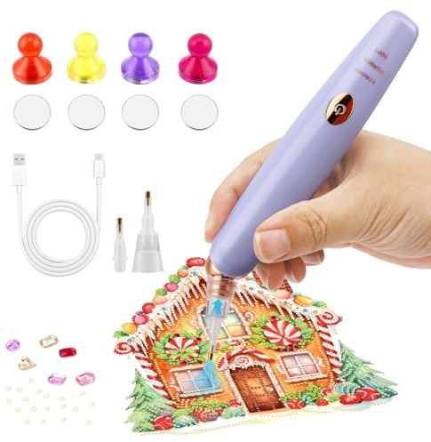 Electric Diamond Painting Pens Stift Vacuum Pump 3 Adjustable Suction Cordless Applikator Werkzeuge Zubehör für DIY Diamantmalerei 4pcs Locator Accessories 2 Replacement Tips Dimond Art for Adults