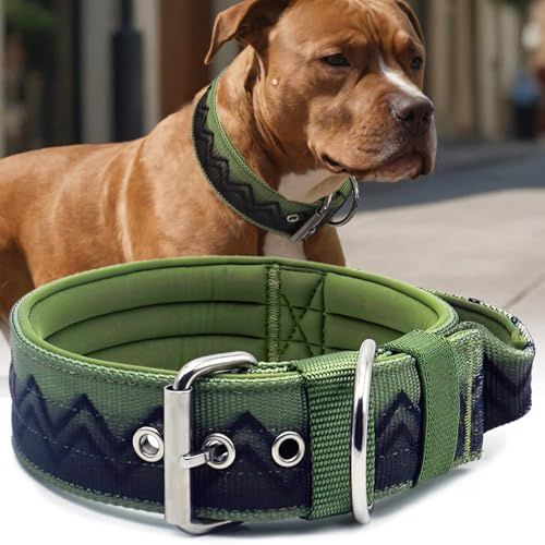 Hundehalsband Große Hunde NeckShield Kontroll - 5 cm Breit Halsband Hund mit Extra Dicker Polsterung und Griff, Professioneller Schutz 50-58cm, GRÜN