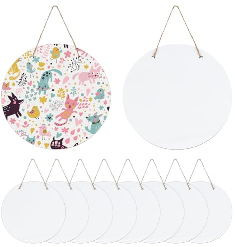 UNICRAFTALE 10 Stk Runde Holz Sublimations Türanhänger Rohlinge Ungesperrt Doppelseitige Schilder mit Aufhängeseil Für DIY Individuelle Dekoration Für Zuhause Garten Halloween 19.5x0.3cm