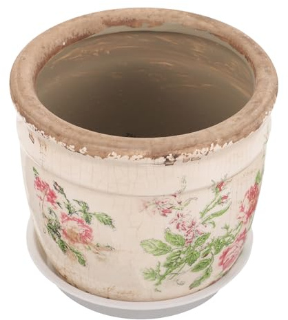 SUPVOX Maceta de Cerámica Vintage Diseño de Rosa Pequeña Orificio de Drenaje para Suculentas y Plantas Pequeñas Adecuado para Jardinería Exterior y Decoración de Balcón