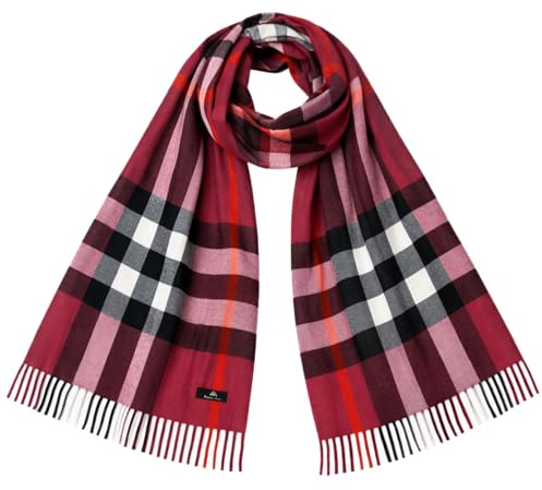 KARMA.DIEM Bufanda XXL a cuadros para hombre y mujer, elegante abrigo para todo el año, 175 x 66 cm, suave tacto cachemira, accesorio unisex ligero (Rojo vino)