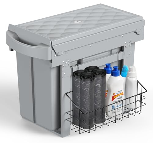 lovewind Abfallsammler Tandem 10L+20L, Mülltrennsystem Unterschrank mit kugelgelagerten Teleskopschienen, seitlichem Hängekorb, Vollauszug für Schränke ab 300mm Breite, Schiefergrau
