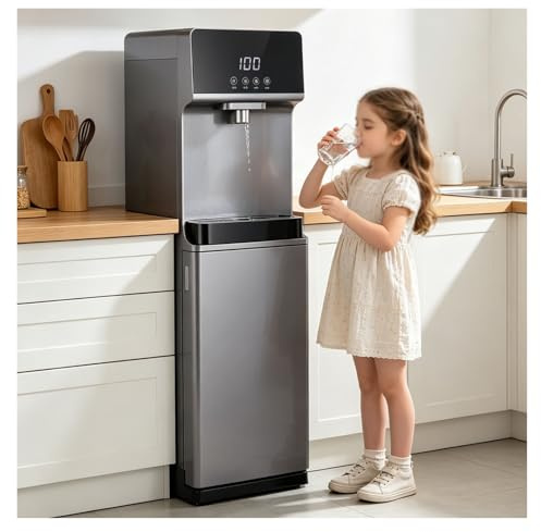 Dispensador De Agua De Pie con Pantalla Digital,Maquina De Agua Fria Y Caliente Montaje Inferior,5 Ajustes De Temperatura,Enfriador De Agua para Hogar, Gris