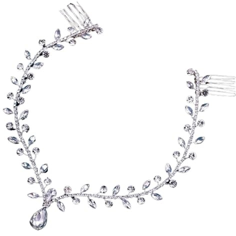 huvudkedja framhuvud pannband strass brud huvud kedja bröllop håraccessoarer brud flicka huvudklädsel (silver 2)