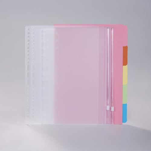 Register für B5 Binder Ringbuch 9-Loch | 2xTrennblätter (0,6mmPP), 2xReißverschlusstaschen(0,14mmPVC), 5xBeschriftbare Tabs(250g/m² Papier) in 5 Farben mit 9 Lochung
