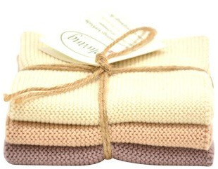 Solwang Putzlappen Creme - Nougat, 3er Set, gestrickt Wischlappen Baumwolle Wischtücher