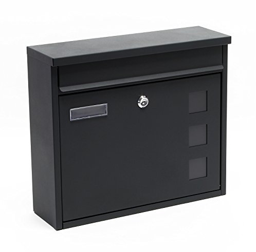 Wiltec Briefkasten V12 Anthrazit 360 x 115 x 320 mm, Wandbriefkasten mit Schloss, Sichtfenstern und Namensschild, Postkasten aus Stahl galvanisiert