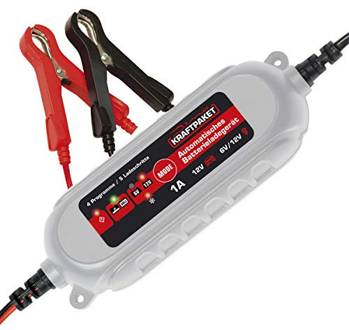 Dino KRAFTPAKET Caricabatterie intelligente e automatico da 1 a 6 V/12 V | per piombo-acido, gel, start/stop EFB, batteria AGM | caricabatteria da auto per auto, moto, furgoni, auto, barche