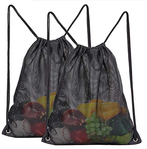 Slitstark nätväska med dragsko, sportutrustning med dragsko för fotboll, strandleksaker, snäckskal samling och simutrustning (45 cm x 38 cm), 2-pack, One_Size