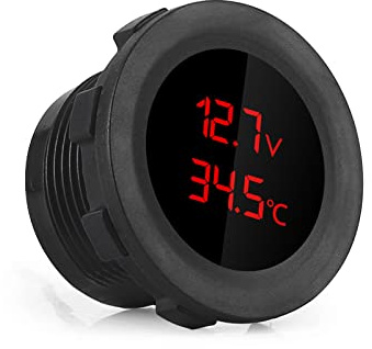 2 en 1 Voltmètre Thermomètre avec Affichage LED pour Les Véhicules 12V | Batterie Tension Température Numérique Moniteur Indicateur Jauge Tester(rouge)