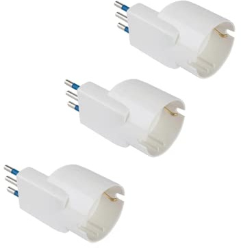 POLYPOOL | Presa Schuko Adattatori Salvaspazio Presa Tedesca con Spina 10A 2P+T, Presa 10-16A 2P+T (Standard Italiano 10A e Tedesco 16A con Terra Laterale) - 3 Adattatori Bianchi - PP2233.3