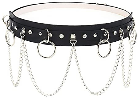 Daimay Punk Leather Waist Chain Belt PU Waistband O-ring Gothic Faux Leather Belts Rave Belt Nightclub Body Chains Leather Layered Body Chain Dance Party Body Accessories for Women and Girls