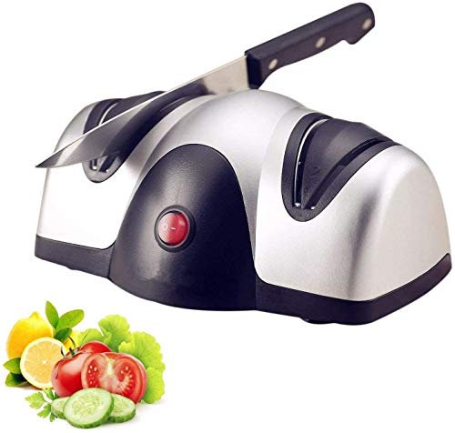SMSOM Afilador de Cuchillos eléctrico de Acero con Filo de Sierra y Cuchillos, Pasar a través de la Cocina Ajustable Ángulo Sistema afilador de Cuchillos con los Cojines Antideslizantes