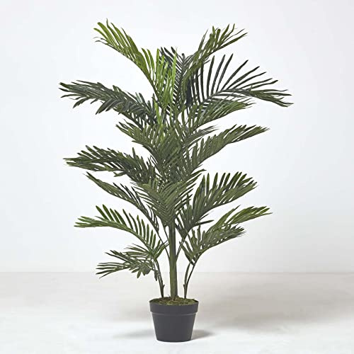 HOMESCAPES Indoor-Palme, dekorative Kunstpalme im Topf, künstliche Mini-Palme als Wohndeko, realistischer Kunstbaum, 120 cm hoch