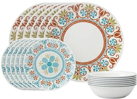 Corelle Terracotta Dreams Dinnerware Set for 6, 18 Pieces | Dinner Plates, Appetizer Plates, and 18 Oz Bowls | Dishwasher, Microwave, and Freezer Safe | Proudly Made in the USA