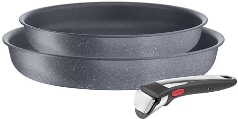 Tefal Ingenio Natural On - Juego de 2 Sartenes 24/28 cm + Mango extraíble, Apto inducción, antiadherentes, revestimiento titanio, Thermo-signal, sin PFOA, apto lavavajillas y horno