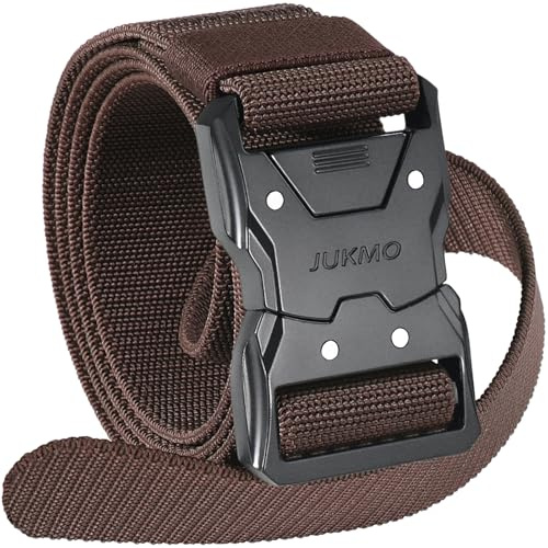 JUKMO Snabbfrigörande taktiskt bälte, vandringsbälte i nylonnät med kraftigt säkerhetsbältesspänne, för militärarbete, 3,8 cm (1,5 tum), Kaffe, S (30-36 (l�ngd 112.5 cm)