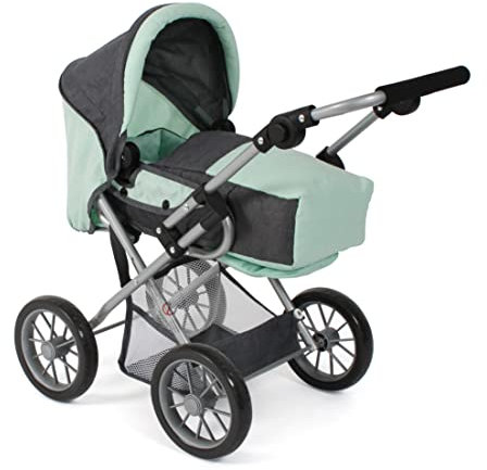 Bayer Chic 2000 - Puppenwagen Leni, 2in1 Kombipuppenwagen mit herausnehmbarer Tragetasche, Melange dunkelgrau, Mint, 560-67