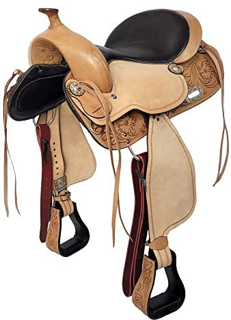 A&M Reitsport Baumloser Westernsattel Arikara aus Büffelleder, wechselbares Kopfeisen, Größe:16 Zoll