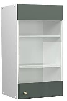 Vicco Küchenglasschrank Fame-Line, Grün-Gold Landhaus, 40 cm | MDF-Front · Soft-Close · Tiefe – 34,1 cm · Metallgriffe · ✓ Frei kombinierbar