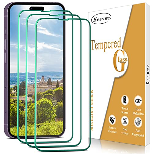 Kesuwe [3 Pezzi] Vetro Temperato per iPhone 14 Pro, Pellicola Protettiva Anti Graffio, Anti-Impronte, Durezza 9H, Ultra Resistente, Senza Bolle, HD Chiaro