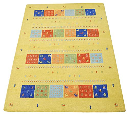 Gelb Gold 160x230 cm Teppich 100% Wolle Orientteppich Handgetuftet HT327