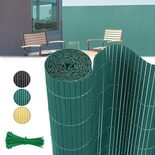 ACXIN Brise-vue en PVC, double renforcement, brise-vue - Résistant aux intempéries - Avec attaches de câble, revêtement de balcon - Lamelles renforcées, vertes, 90 x 1000 cm