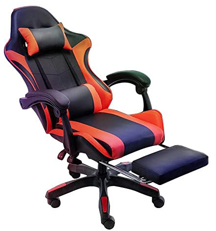 Gaming Chair Ergonomic Computer Chair Office Chair Desk Swivel Chair Adjustable Reclining Footrest Cushion Red New!