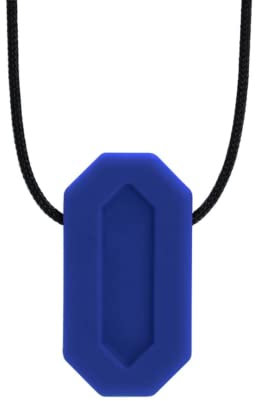 ARK® Kauhalskette in verschiedenen Stärken und Formen mit einstellbarer Abreißleine und ATC Pflegeanleitung - Sensory Halskette, Beißblock, Kauen, Zahnen, Autismus (Minibite, weich dunkelblau)