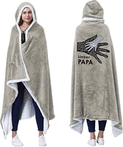 AOKILE Kuscheldecke mit Kapuze und Ärmeln Flanell Tragbare Decke Weich Decke Hoodie,Papa Geschenk Flauschige Flanell TV-Decke mit Ärmel für Herren