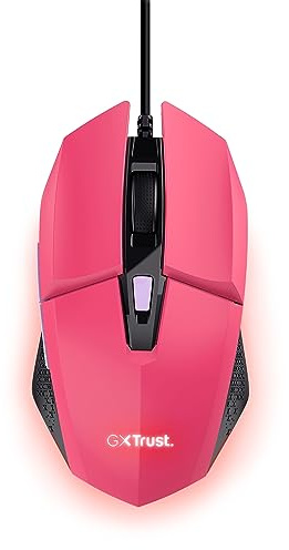 Trust Gaming GXT 109P Felox Mouse Gaming con 6 Pulsanti Programmabili, Illuminazione LED Multicolore, Software Incluso, 200-6400 DPI, Mouse con Filo USB 150 cm per PC, Portatile, Computer - Rosa