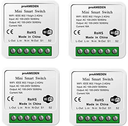 proAMEDEN Apple HomeKit 16A WiFi Smart Schalter, [4/ein] Mini Smart Switch, WLAN, Switch-Modul, CozyLife App funktioniert mit Siri Sprachsteuerung, kompatibel mit Alexa, Google Home.