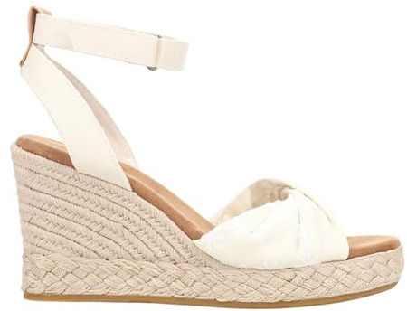 TOMS Women's Marisela Wedge Sandal, Natural Embroidered Floral, 43.5 EU