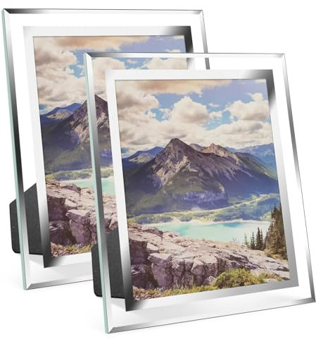 Cinnani Cornice Foto 20 x 25, Cornice Trasparente set di 2, Argento in Vetro, Cornice Personalizzata Con Foto per Casa, Ufficio, Matrimonio, Regalo
