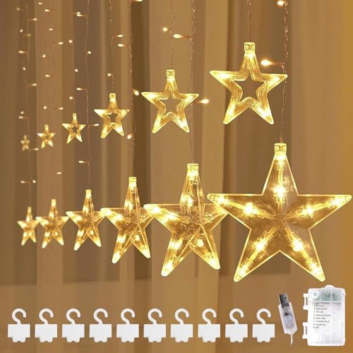 DAZZTIME Rideau Lumineux Étoiles,Fenêtre Décorative de Noël avec Étoile Télécommande,8 Modes,LEDs Éclairage Intérieur Extérieur Rideau Lumière Décorativepour Décoration de Noël,Fête,Mariage