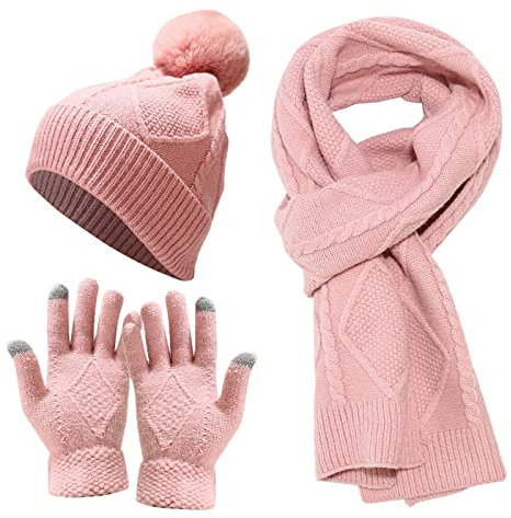 HANXIULIN Wintermütze Warm Strickmütze Schal Mütze Handschuhe 3-in-1 Set Beanie Mütze Warme Loop Schal Strickset für Herren Damen