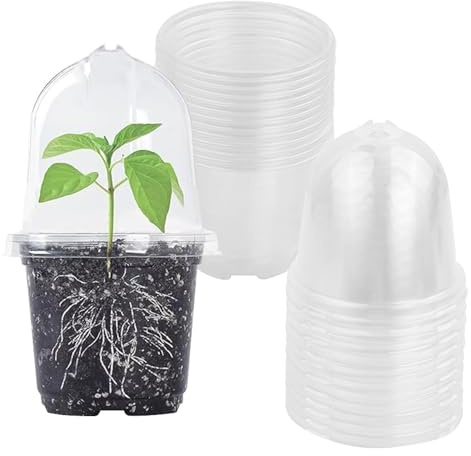 Palwin 12 stycken odlingskrukor med fuktkupa, Ø 9 cm transparenta plastkrukor, liten odlingskruka rund blomkrukor med dräneringshål för frön, suckulenter, sticklingar, sticklingar