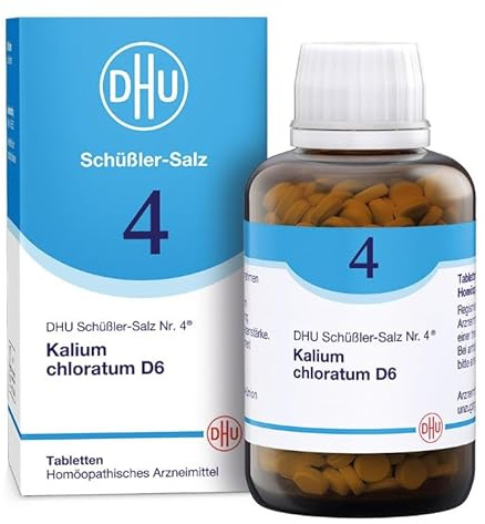 DHU Schüßler-Salz Nr. 4 Kalium chloratum D6, 900 St. Tabletten | Das Mineralsalz der Schleimhäute – das Original – umweltfreundlich im Arzneiglas