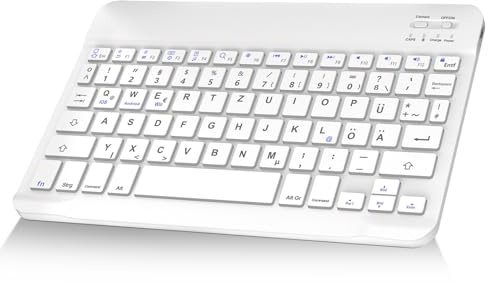 IVEOPPE Ultraflache Bluetooth Tastatur - Kabellose iPad Tastatur für Air/Pro/Mini/iPad 10.9/10.2/9.7, Deutsches Mini Bluetooth Tastatu fu?r Android/Samsung, Xiaomi Pad, Lenovo,Huaiwei, Weiß